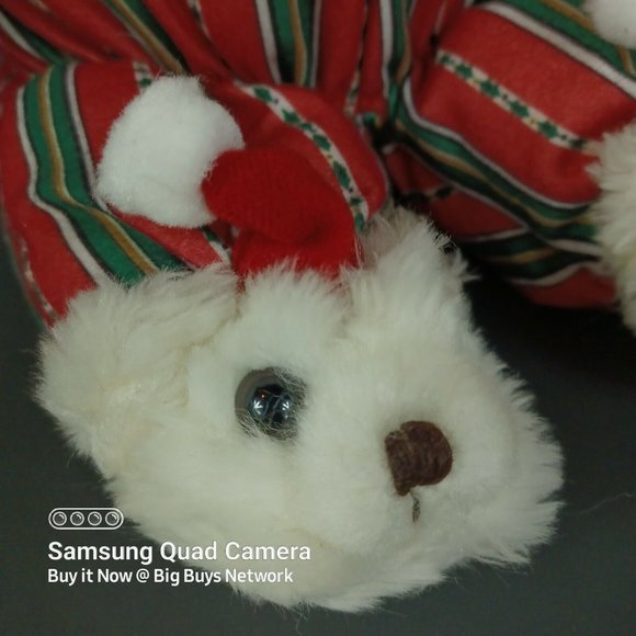 CUDDLE WIT 15" White Christmas Teddy Bear Plush in Mini-Bear Slippers & XMAS Hat - Picture 3 of 12